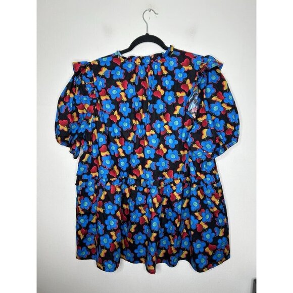 Entro Top Womens Blue Floral Short Sleeve Flowy Boho Blouse Size 2X - Picture 5 of 8